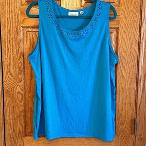 Avenue Women's Plus Size 22/24 Blue Floral Sleeveless Tank Top